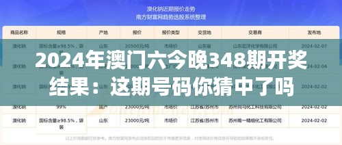 2024年澳门六今晚348期开奖结果：这期号码你猜中了吗