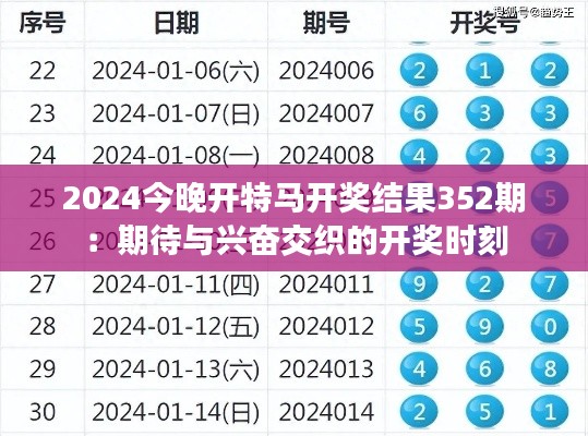 2024今晚开特马开奖结果352期：期待与兴奋交织的开奖时刻