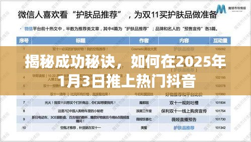 揭秘成功秘诀，抖音热门推送攻略，2025年1月3日必备策略