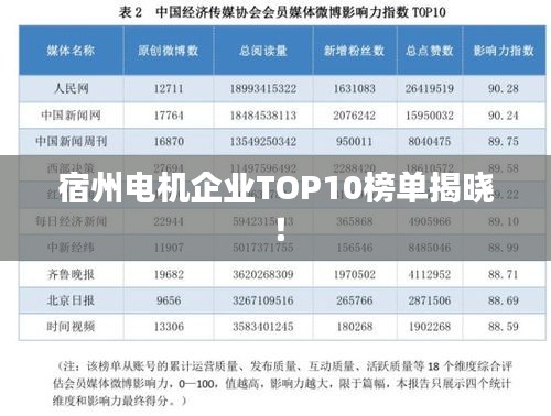 宿州电机企业TOP10榜单揭晓！