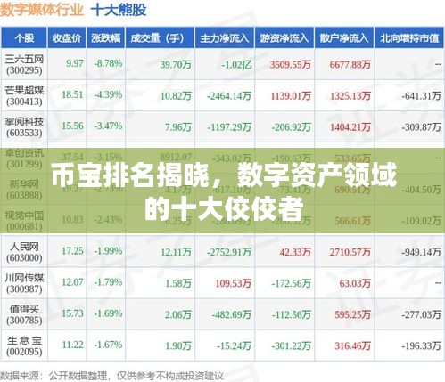 币宝排名揭晓，数字资产领域的十大佼佼者