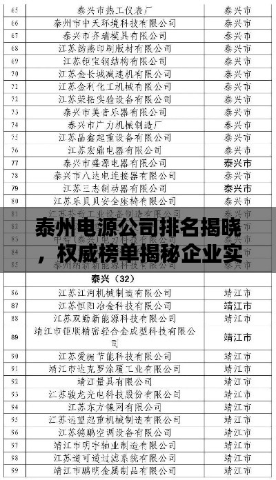 泰州电源公司排名揭晓，权威榜单揭秘企业实力！